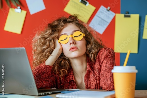 Young Woman Displaying Signs of Work Exhaustion and Burnout in a Creative Office Environment
