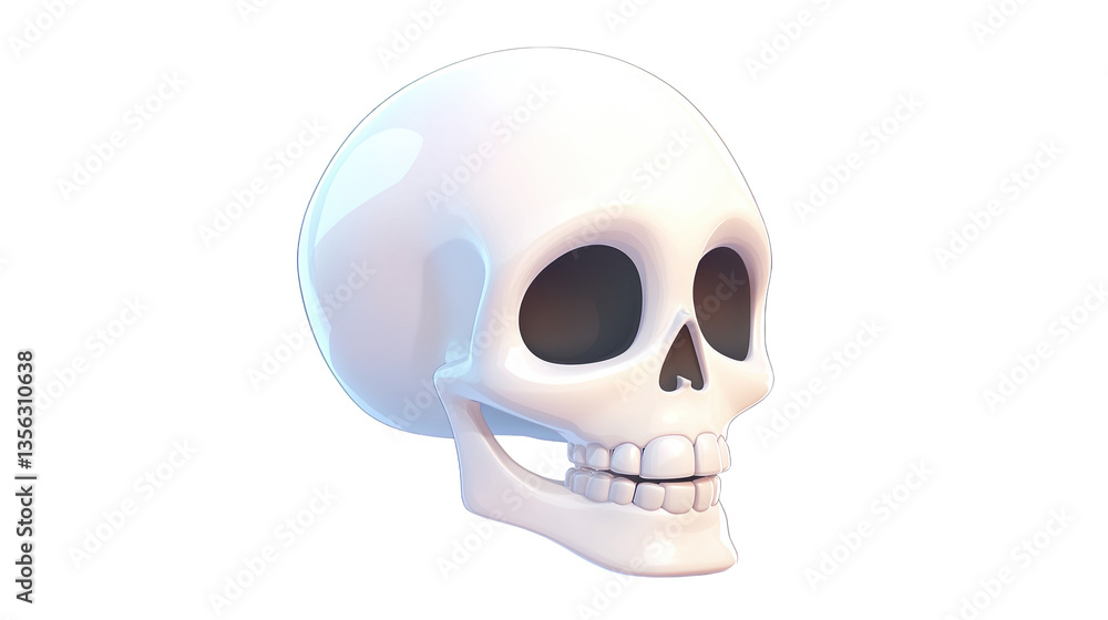Obraz premium Cartoon human skull isolated on white or transparent background, png clipart, design element. Easy to place on any other background.