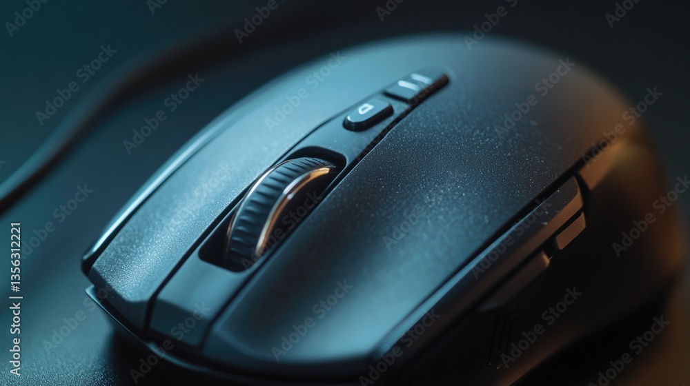 Close-up view of a computer mouse on a desk or table Close-up view of a computer mouse on a desk or table