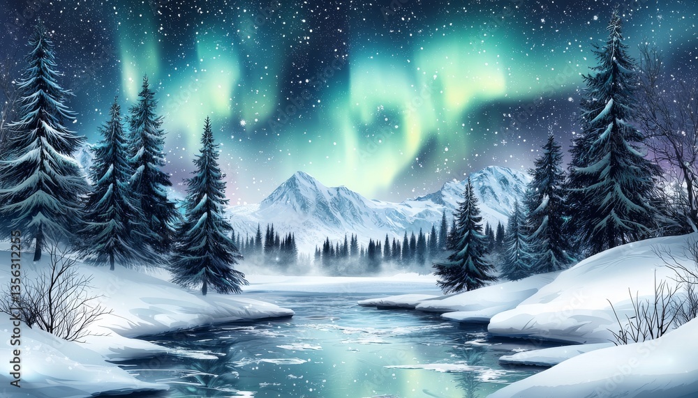Breathtaking View of the Northern Lights Dancing Above a Serene Winter Landscape Breathtaking View of the Northern Lights Dancing Above a Serene Winter Landscape