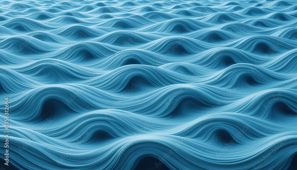 Fototapeta premium Abstract 3D Blue Wave Pattern with Smooth Curves and Repetitive Flowing Texture, Perfect for Futuristic Backgrounds, Technology Concepts, Digital Design Projects, and Ocean-Inspired Artworks