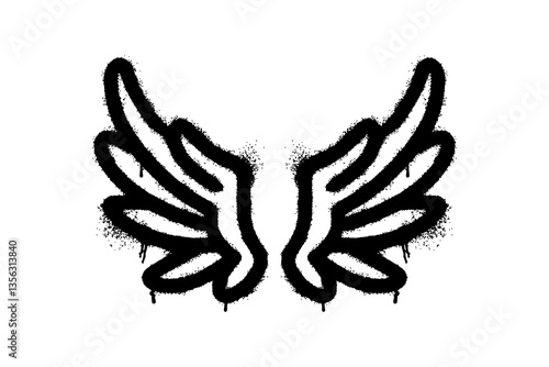 Illustration of angel symbol or wings with graffiti art isolated on white background