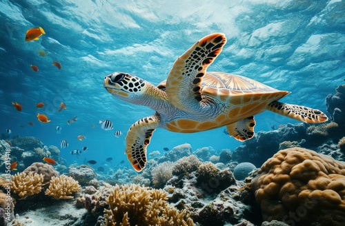 A sea turtle is seen swimming