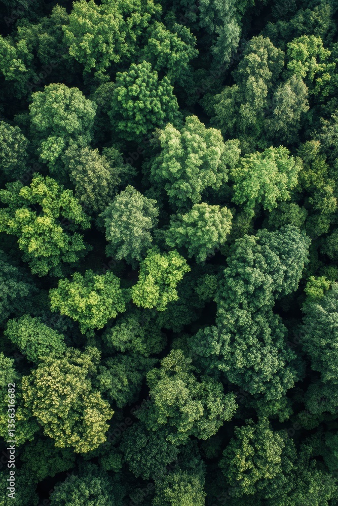 Fototapeta premium Aerial view of lush green forest canopy, nature conservation, Earth Day awareness, sustainable environment, biodiversity, eco-friendly landscape, peaceful tranquility.