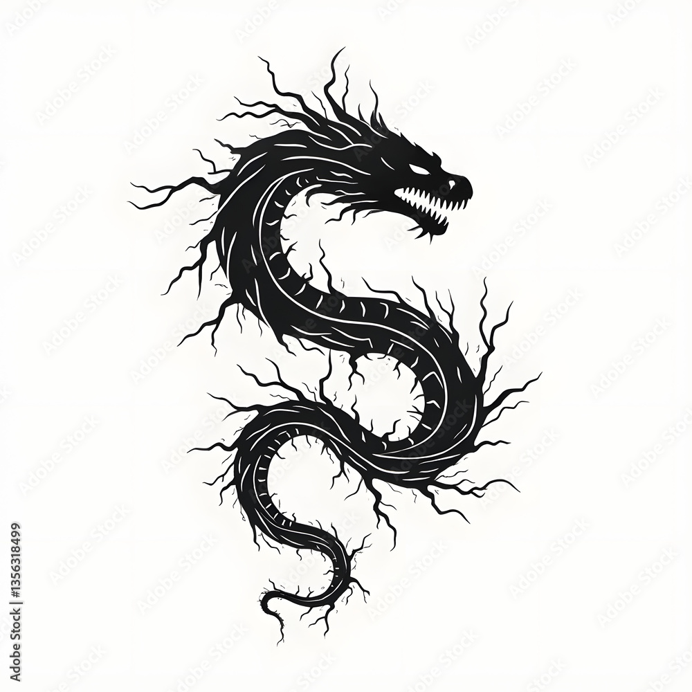 Minimalist monochrome logo of a thunder serpent formed by jagged electric currents in a dynamic artistic design Minimalist monochrome logo of a thunder serpent formed by jagged electric currents in a dynamic artistic design