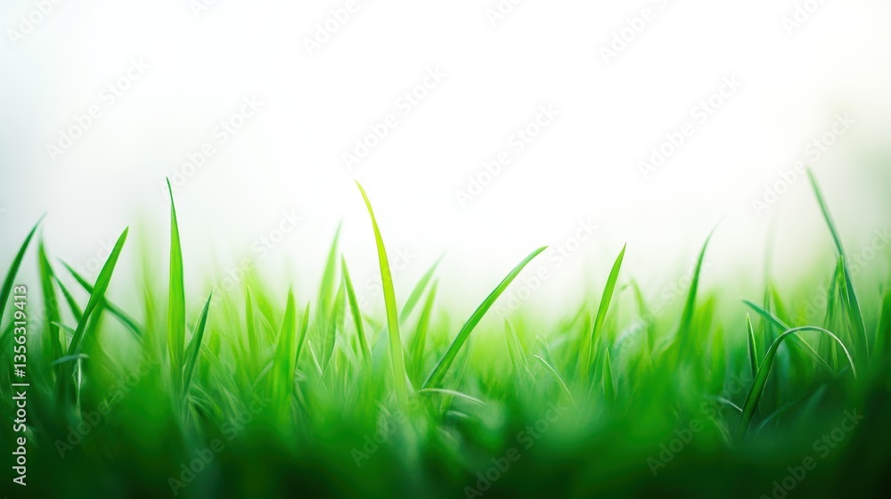 Fototapeta premium Fresh green grass blades, nature close-up, spring season, outdoor garden, environmental beauty, healthy growth, ideal background for Earth Day and eco-friendly themes.