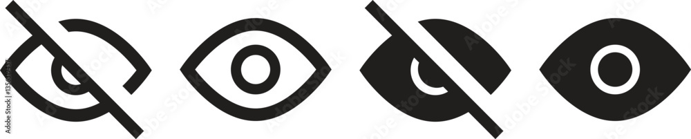 Hide and show password icons, Eyes open and close vector icons, Eye icon set, See and unsee symbol in flat style for apps and web, Vector illustration Hide and show password icons, Eyes open and close vector icons, Eye icon set, See and unsee symbol in flat style for apps and web, Vector illustration