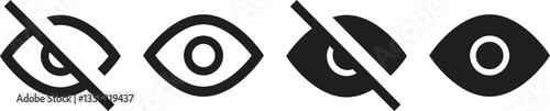 Hide and show password icons, Eyes open and close vector icons, Eye icon set, See and unsee symbol in flat style for apps and web, Vector illustration