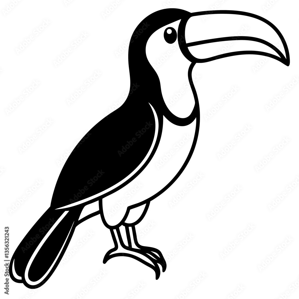 Obraz premium Toucan Bird silhouette vector black outline, white background