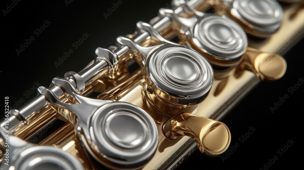 Fototapeta premium A close-up view of a flute on a black background, suitable for musical or instrument-related themes