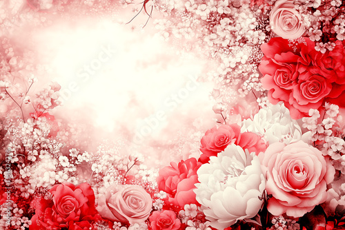 Beautiful bouquet of red and white flowers with a pink background. The flowers are arranged in a way that creates a sense of harmony and balance. The pink background adds a touch of romance. Overall