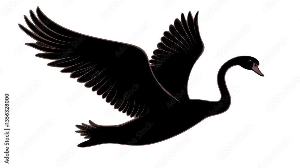 Obraz premium Black Swan in Flight Against White Background
