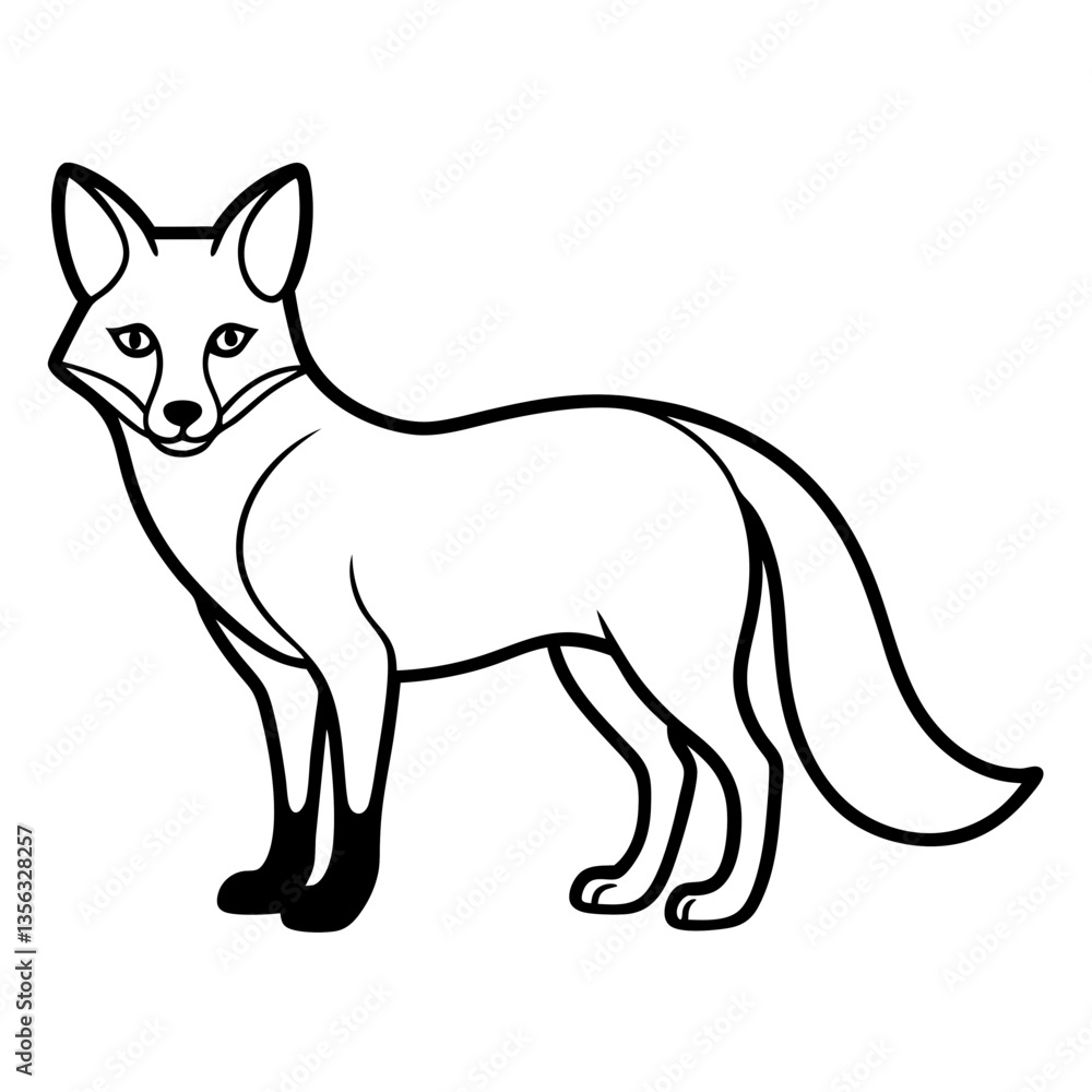 Fototapeta premium Wild Fox silhouette vector black outline, white background