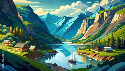 Naeroyfjord - fjord landscape in Sogn og Fjordane region.