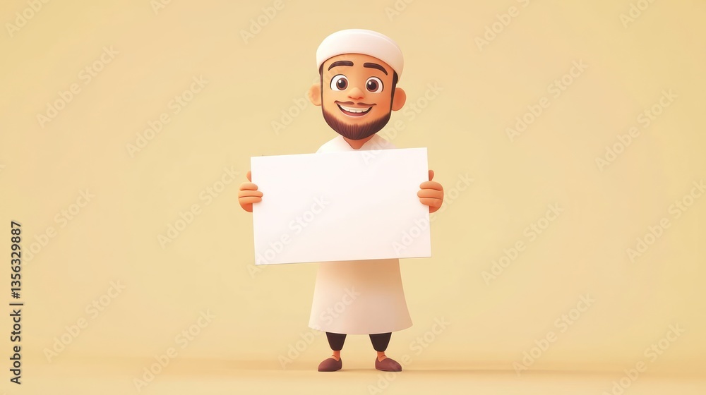 Cartoon Muslim Man Holding Blank Sign in Studio (1) Cartoon Muslim Man Holding Blank Sign in Studio (1)