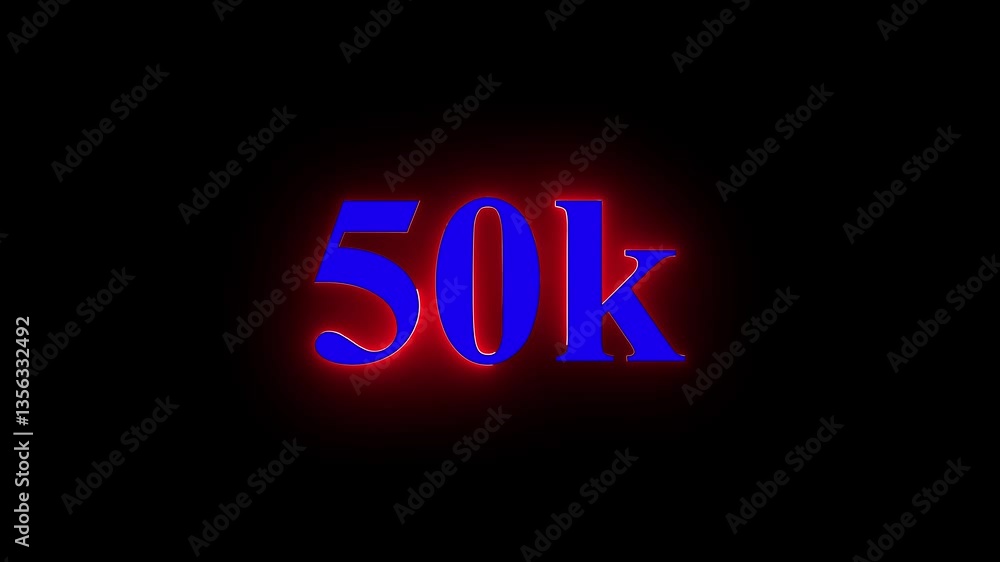 glowing neon 50K text animation on black background. 50k Followers Celebration text animation effect.
glowing neon 50K text animation on black background. 50k Followers Celebration text animation effect.
