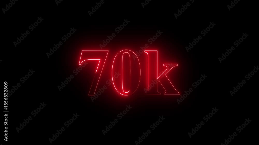 glowing neon 70K text animation on black background. 70k Followers Celebration text animation effect. glowing neon 70K text animation on black background. 70k Followers Celebration text animation effect.