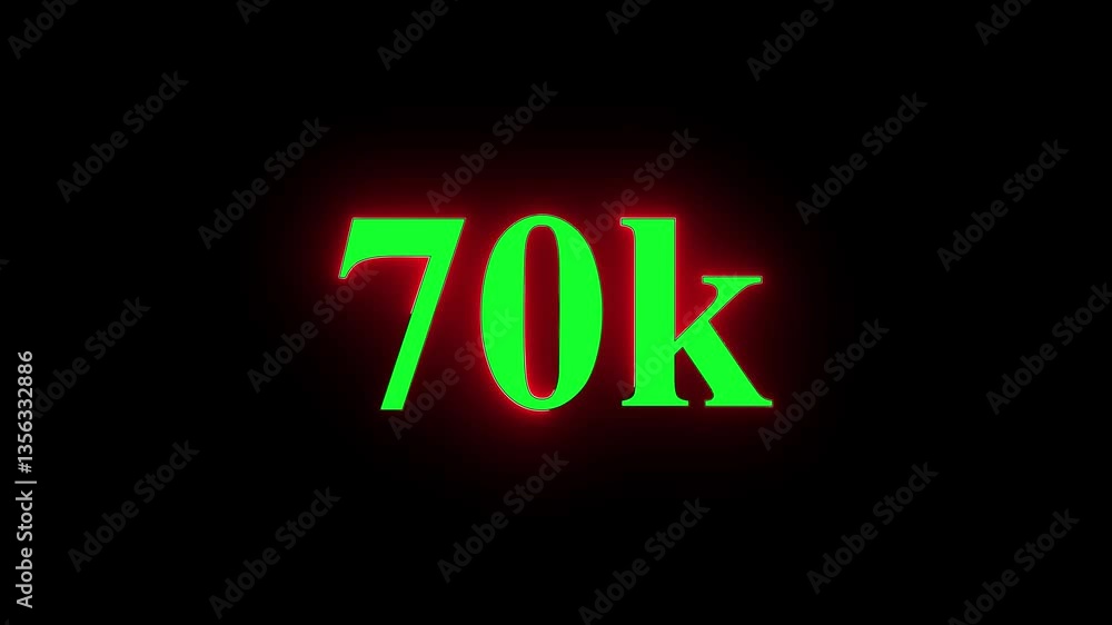 glowing neon 70K text animation on black background. 70k Followers Celebration text animation effect. glowing neon 70K text animation on black background. 70k Followers Celebration text animation effect.