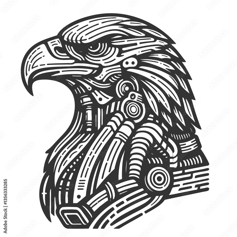 Fototapeta premium woman with an elegant hairstyle, posing alongside a duck, creating a surreal and artistic composition sketch engraving generative ai raster illustration. Scratch board imitation. Black and white image