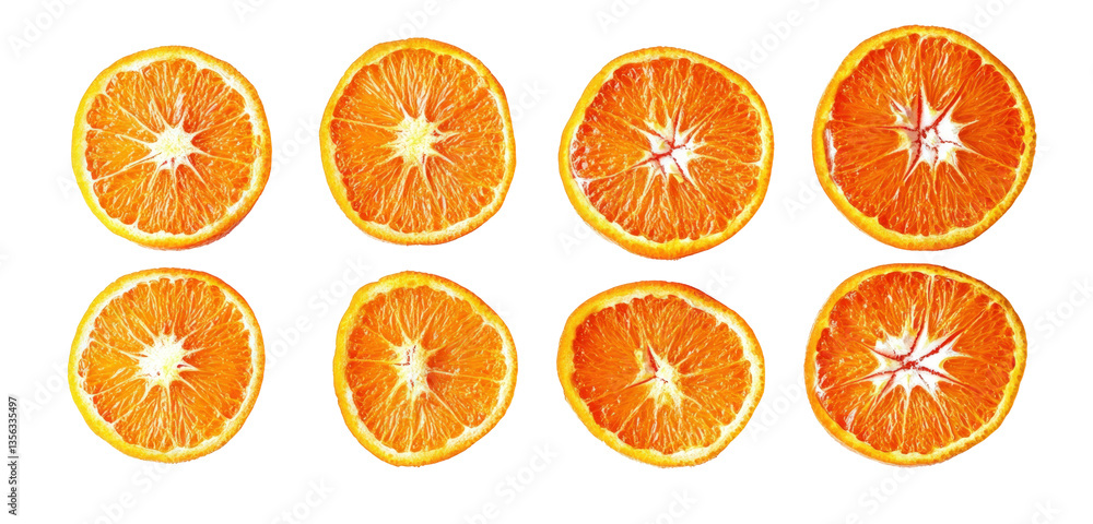 Eight orange slices on transparent background for food visuals Eight orange slices on transparent background for food visuals