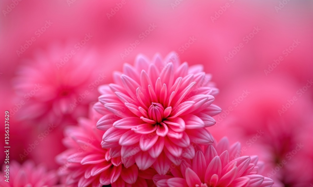 Vibrant pink dahlia flower in perfect symmetrical bloom with layered petals. Macro photography with shallow depth of field creating dreamy pink background and delicate petal detail Vibrant pink dahlia flower in perfect symmetrical bloom with layered petals. Macro photography with shallow depth of field creating dreamy pink background and delicate petal detail