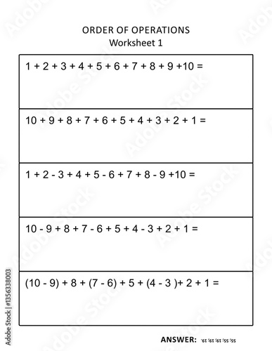 Order of operations math worksheet printable
