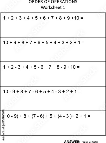 Order of operations math worksheet printable
