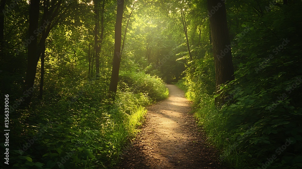 Fototapeta premium Calm, lush forest trail surrounded by nature's tranquility picture