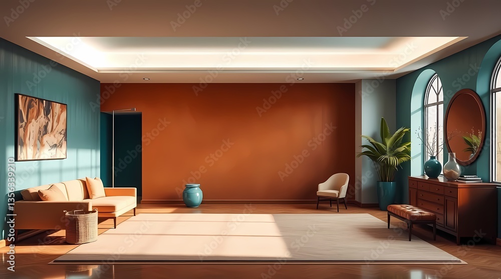 Elegant Living Space: A meticulously designed living room interior, showcasing a harmonious blend of modern and classic elements, creating an inviting and sophisticated atmosphere.