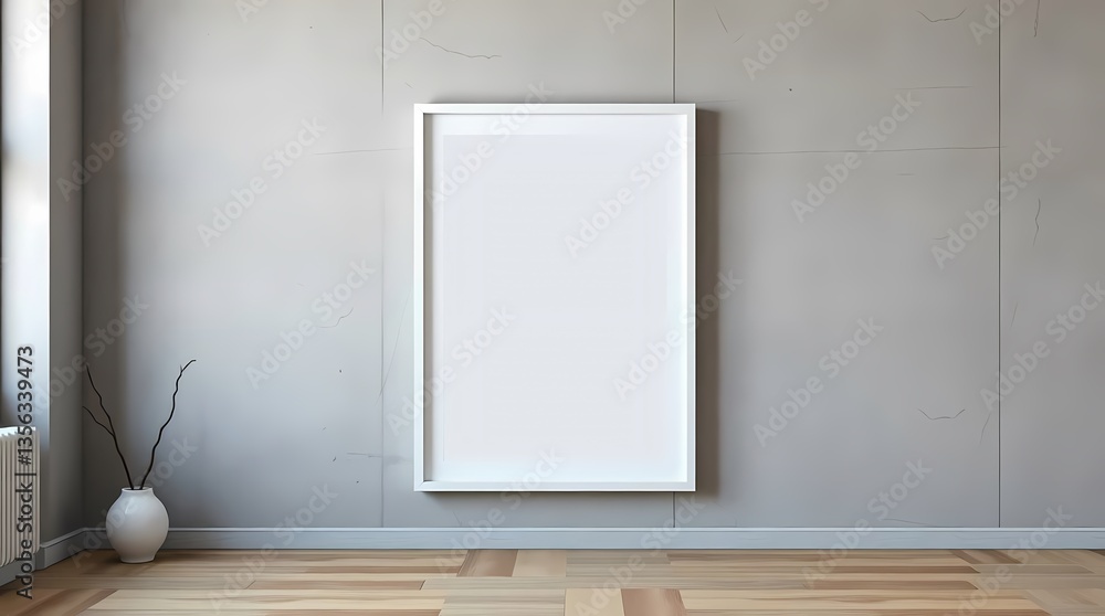 Minimalist Decor: The frame with a white canvas is displayed on a neutral-toned wall in a contemporary space, the composition creates a sense of openness, and potential for personalization.