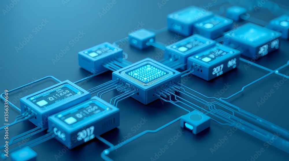 Tech Circuit Board: Intricate circuit board design with a futuristic feel. Components interconnected by delicate pathways.