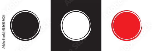 Round brush paint strokes. Black, white and red ink circles. Vector grunge calligraphic circular smears. Vector illustration. isolated on white and black background. EPS 10