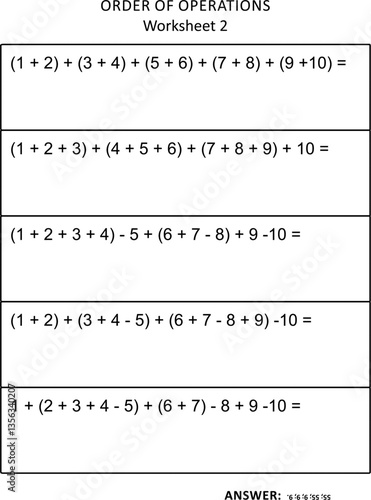 Order of operations math worksheet printable
