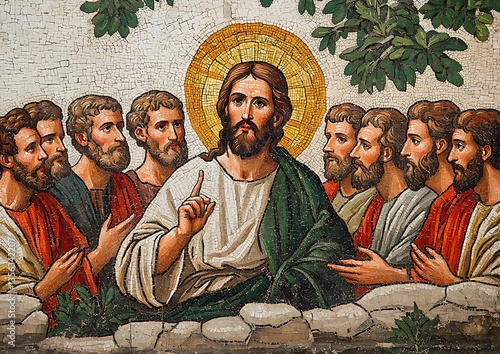 Jesus Christ Teaching Disciples for Mosaic Art.