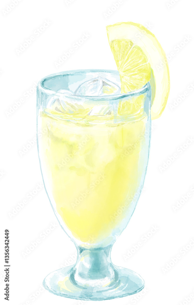 グラスに入ったグレープフルーツジュースの水彩イラスト グラスに入ったグレープフルーツジュースの水彩イラスト