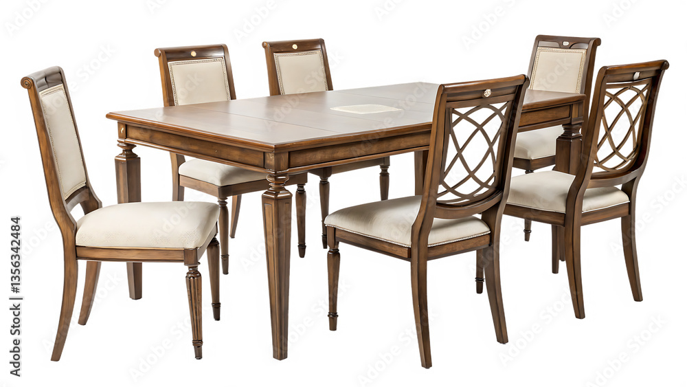 Elegant Dining Table with Beige Chairs - Isolated on White Background as Transparent. PNG. AI GENERATED Elegant Dining Table with Beige Chairs - Isolated on White Background as Transparent. PNG. AI GENERATED
