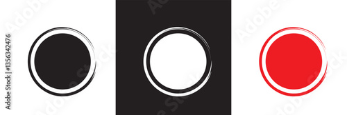 Round brush paint strokes. Black, white and red ink circles. Vector grunge calligraphic circular smears. Vector illustration. isolated on white and black background. EPS 10