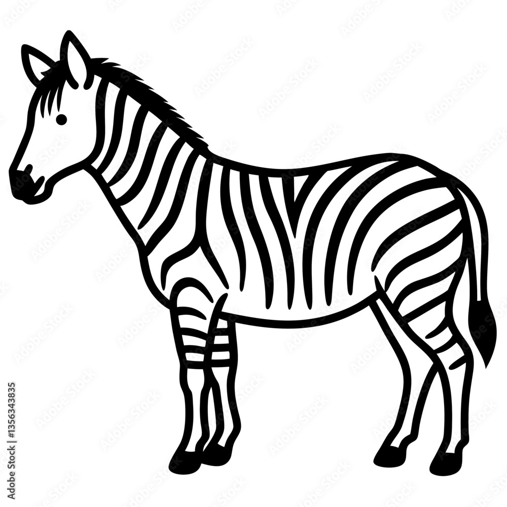 Obraz premium Zebra silhouette vector black outline, white background