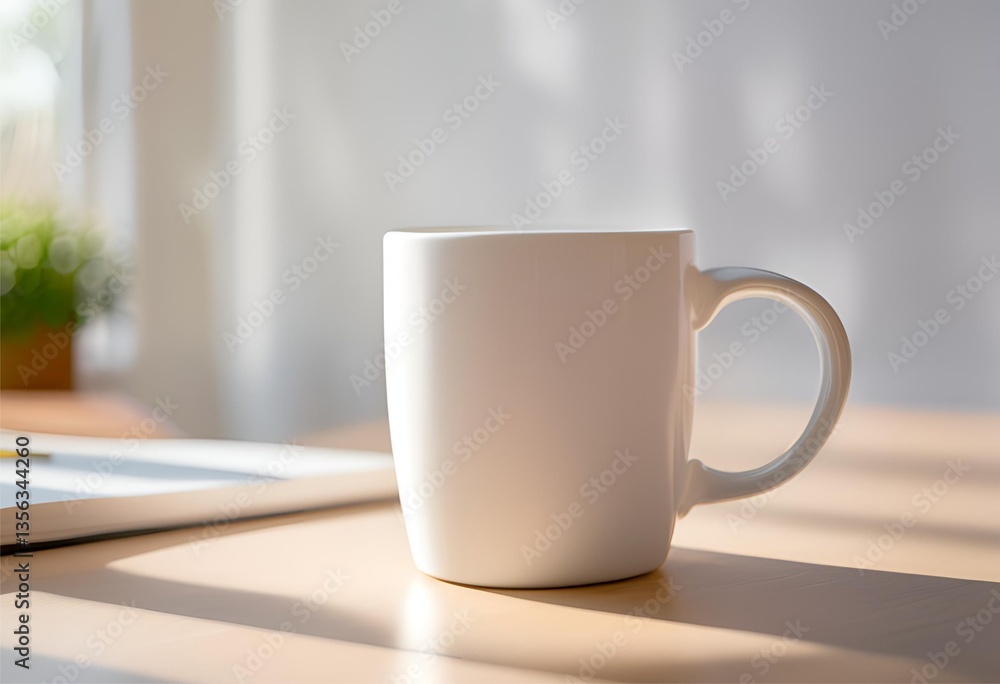 Blank white mug mockup with blur background Blank white mug mockup with blur background