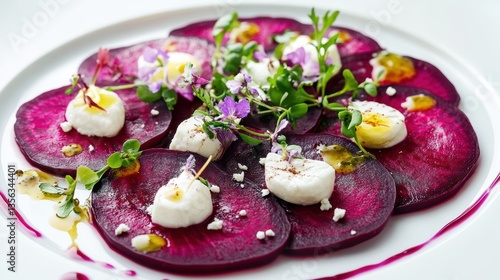 Wallpaper Mural Colorful beetroot carpaccio with goat cheese and flowers, close up Torontodigital.ca
