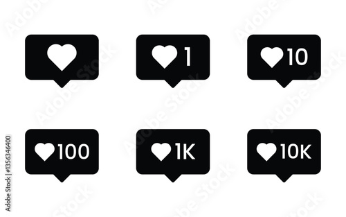 Like button notification black icon likes design vector