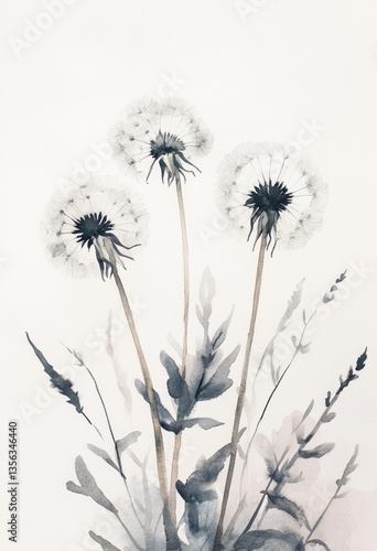 Wallpaper Mural Three detailed dandelion seed heads displayed on a white background Torontodigital.ca