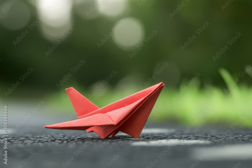 Red paper airplane on road Red paper airplane on road