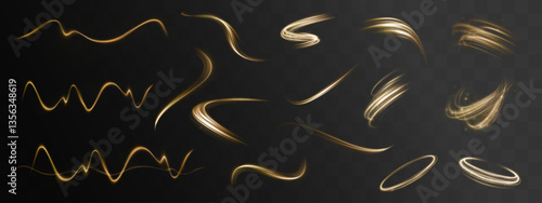 Golden spiral light trail with twirl and swirl effects in a glowing circular motion. Dynamic neon design with sparkles, glistering shine, and magical energy. Perfect for luxurious abstract visuals