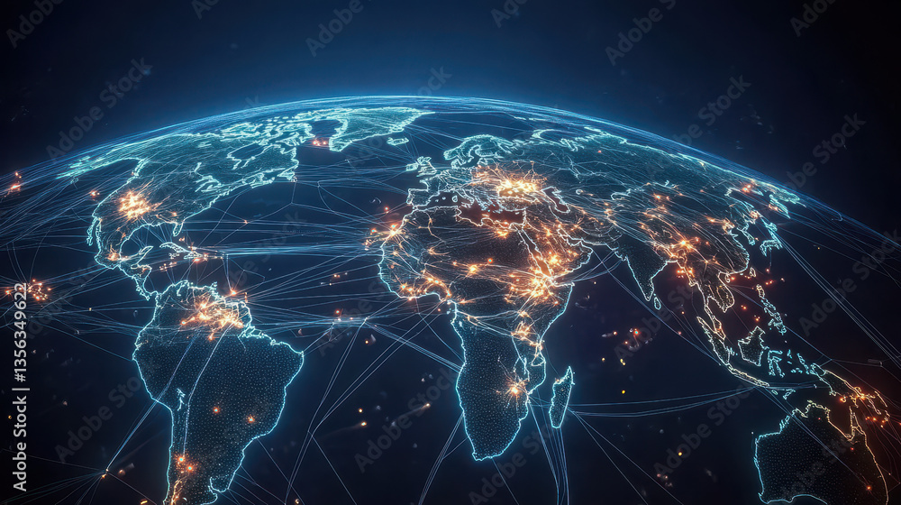 A global map with glowing connections between different countries, symbolizing the interconnectedness of the financial world A global map with glowing connections between different countries, symbolizing the interconnectedness of the financial world