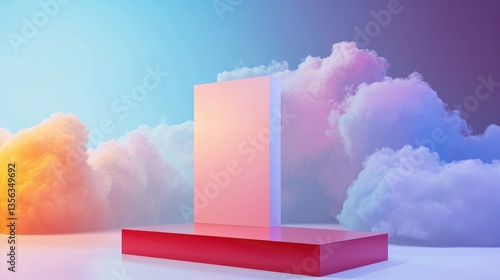 Pastel Pink Display Platform Amidst Dreamy Clouds