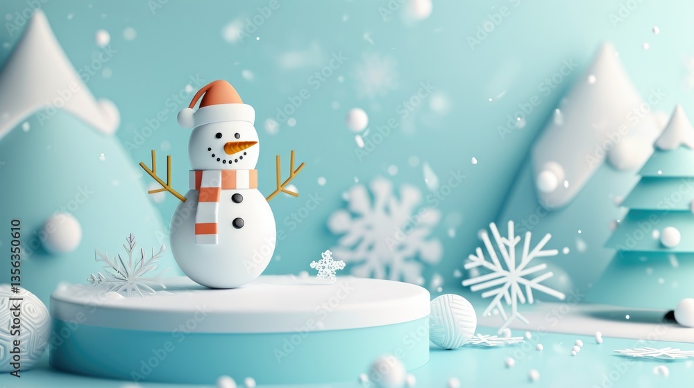 A Festive Snowman Stands On A Winter Wonderland Platform
