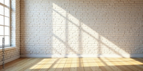 Sunlit Room with Brick Wall and Hardwood Floor A Serene and Minimalist Interior Scene