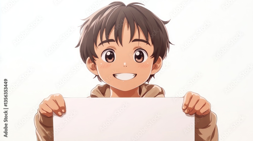 Child Holding Blank Sign, Smiling, Soft Lighting Child Holding Blank Sign, Smiling, Soft Lighting