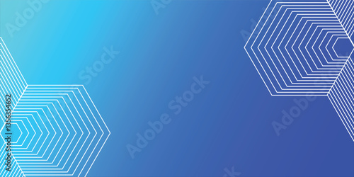Modern hexagon lines on blue gradient background. simple blue background suitable for banner, cover, web, and poster